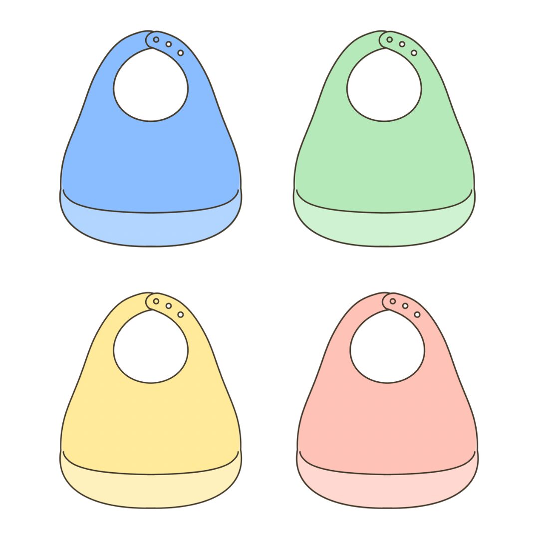 食事用シリコンエプロンのイラストのアイキャッチ｜外出準備や持ち物支援に使える素材