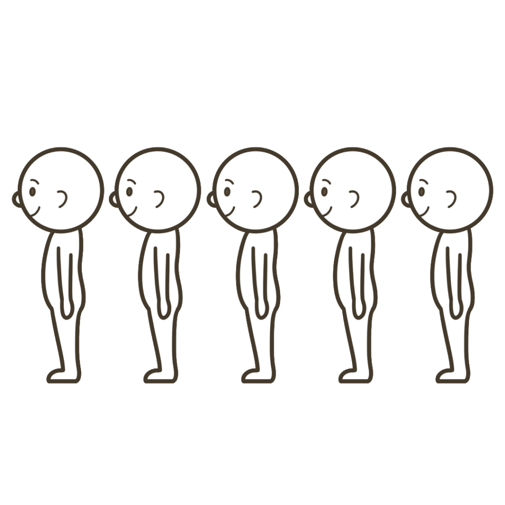 列に並ぶ（横からの図）のイラスト｜日常生活や支援教材に使える素材