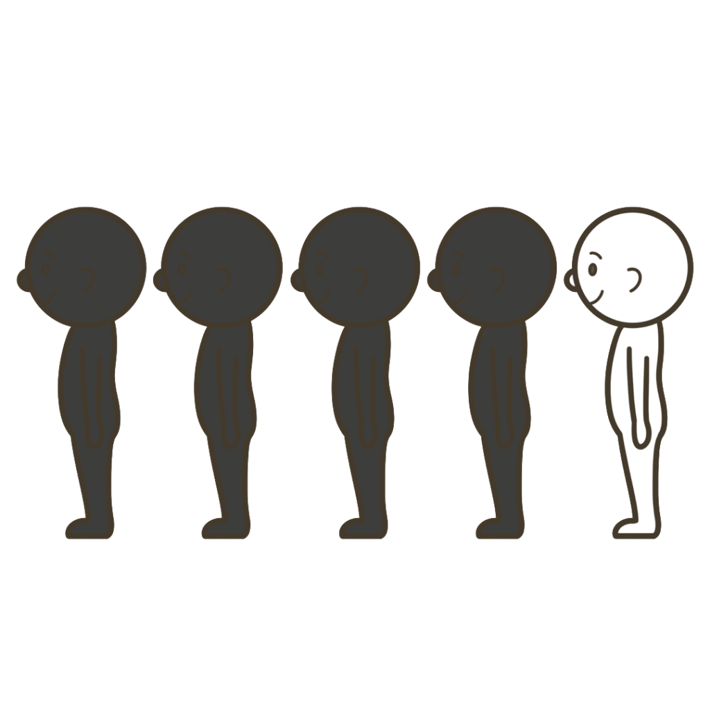 列に並ぶ（後ろから2番目・横からの図）のイラスト｜日常生活や支援教材に使える素材