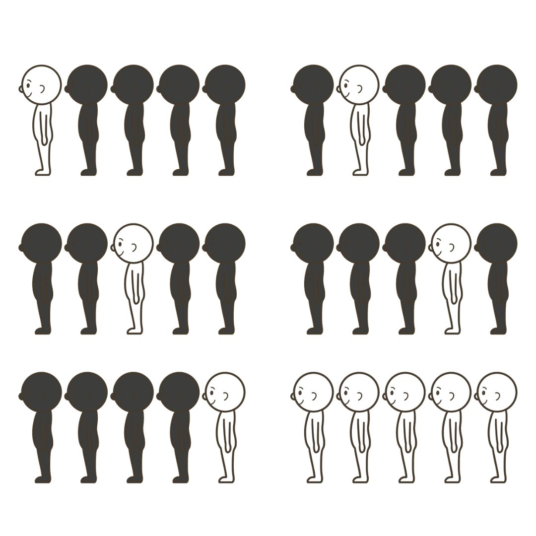 列に並ぶ（横からの図）のイラストのアイキャッチ｜日常生活や支援教材に使える素材