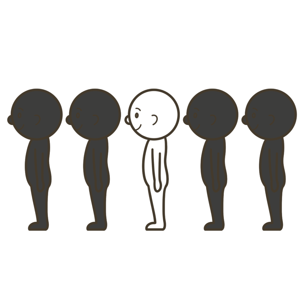 列に並ぶ（真ん中・横からの図）のイラスト｜日常生活や支援教材に使える素材