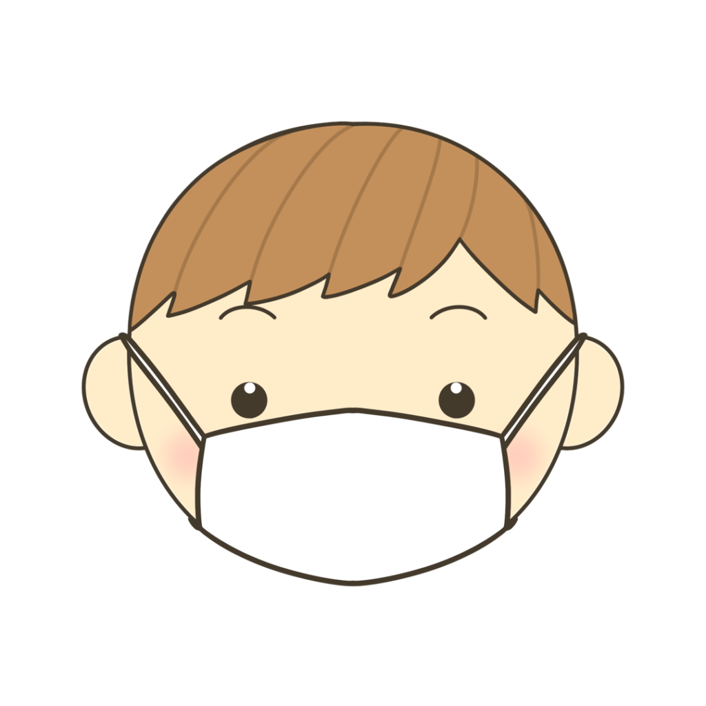 マスクをつける(ななめわけ)のイラスト|発音練習や感情表現に使える素材