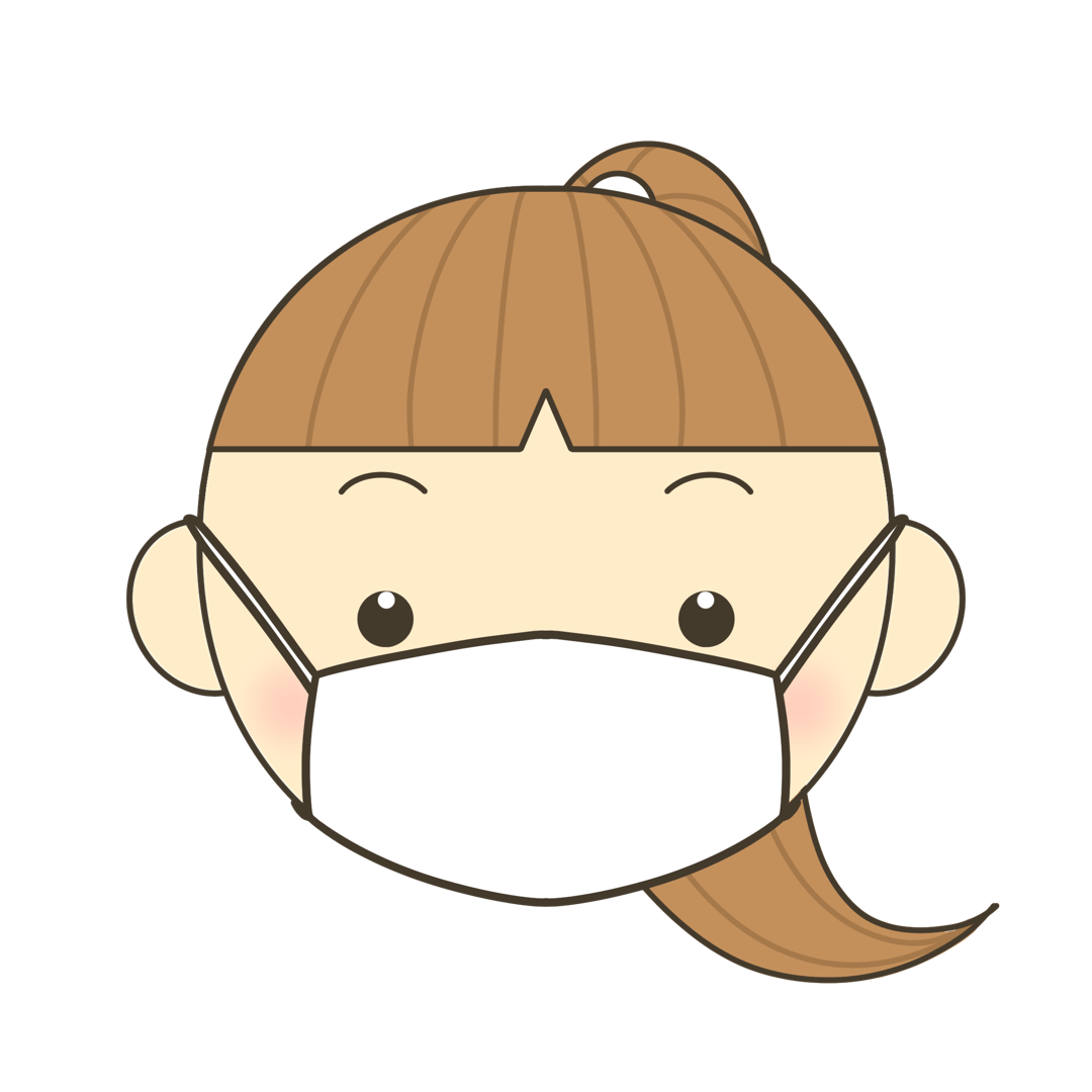 マスクをつける（ポニーテール）のイラスト｜発音練習や感情表現に使える素材