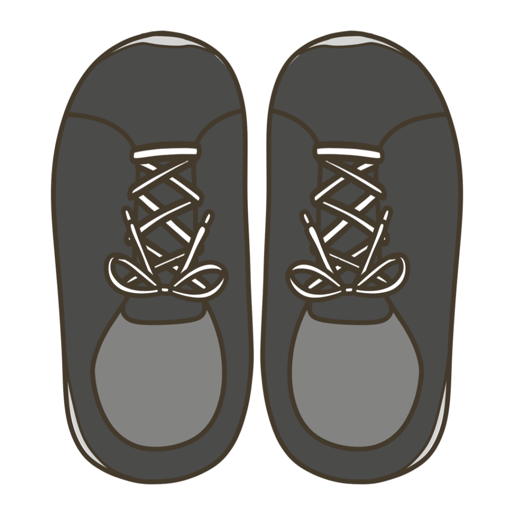 上から見た黒色のスニーカーのイラスト｜服装や装飾品の支援教材に使える素材