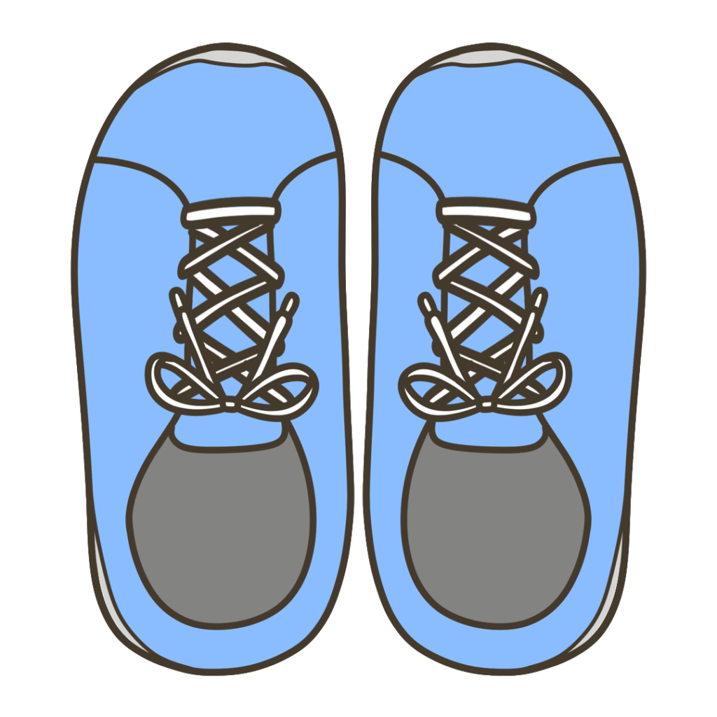 上から見た青色のスニーカーのイラスト｜服装や装飾品の支援教材に使える素材
