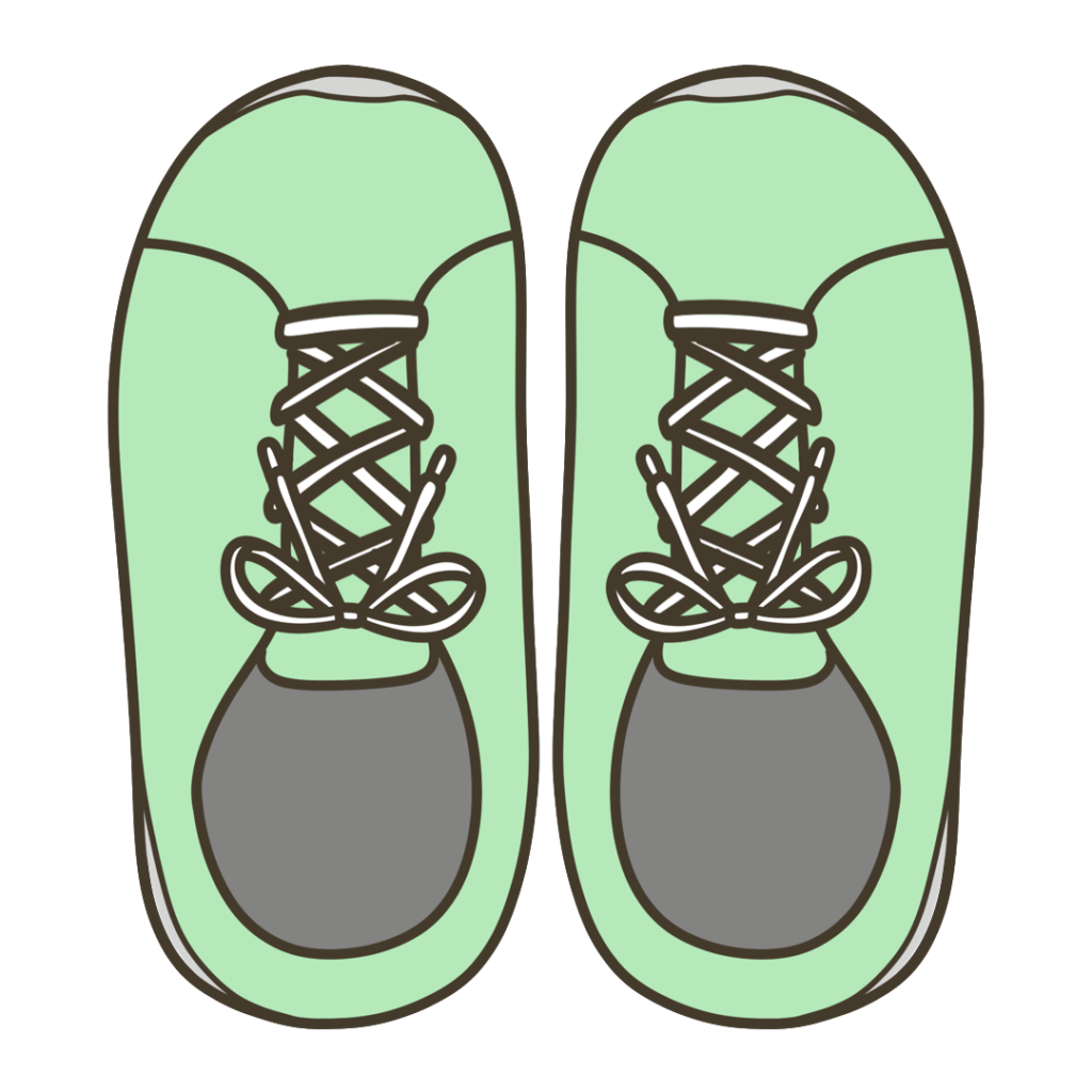 上から見た緑色のスニーカーのイラスト｜服装や装飾品の支援教材に使える素材