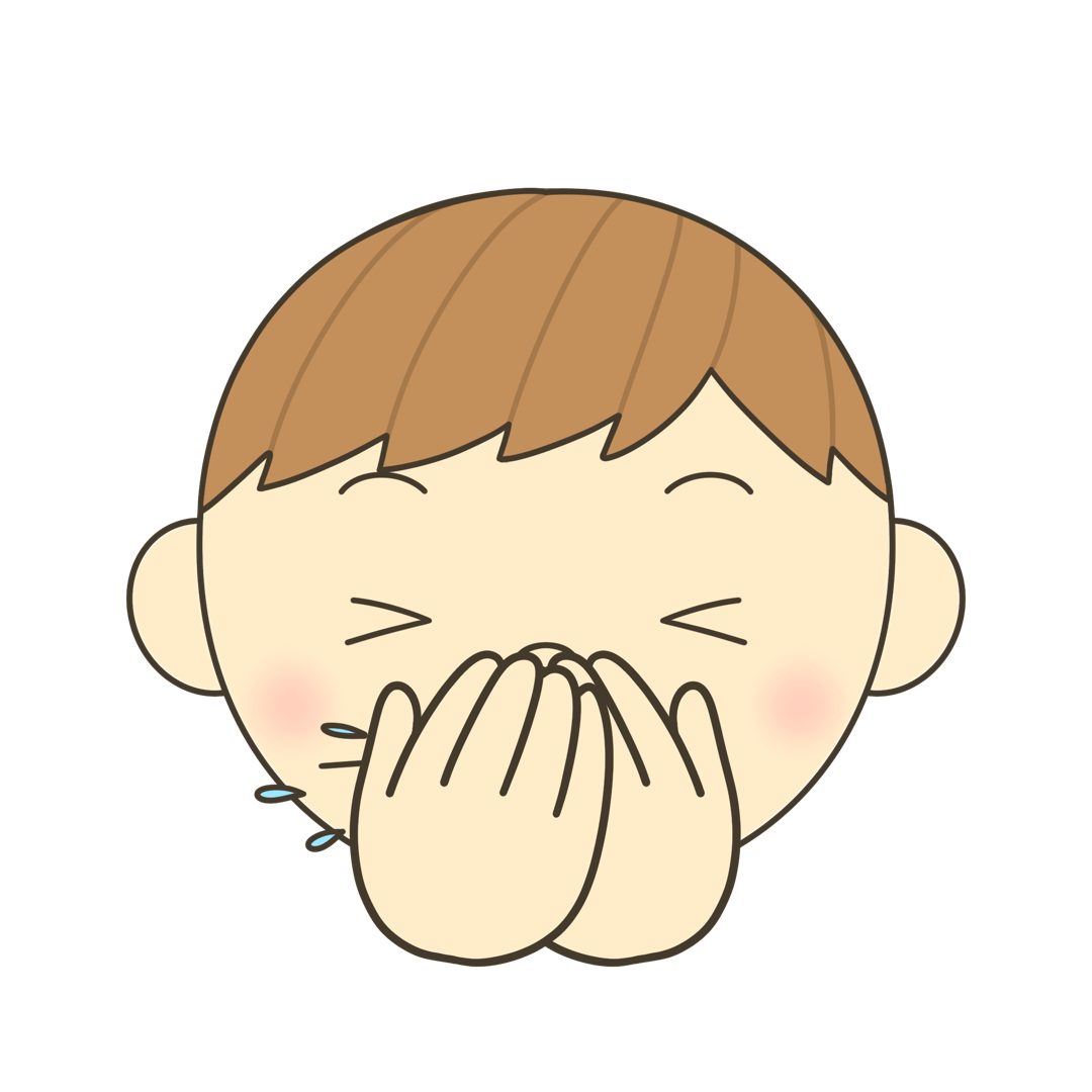 くしゃみを手で押さえる（ななめわけ）のイラスト｜発音練習や感情表現に使える素材