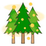 たくさんの花粉を飛ばすスギの林のイラスト｜自然や学習教材・掲示物に使える素材