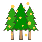 花粉を飛ばすスギの林のイラスト｜自然や学習教材・掲示物に使える素材