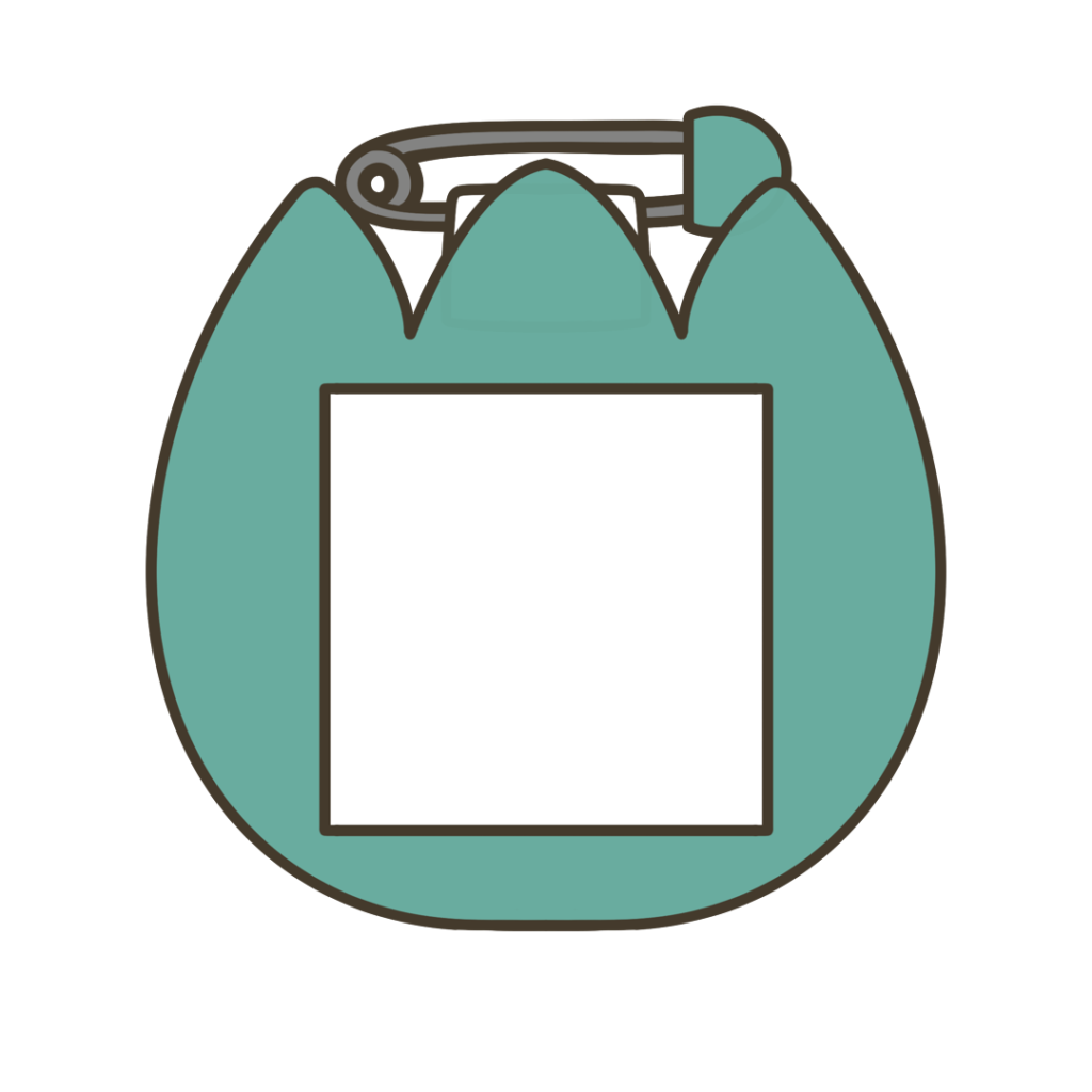 緑色の名札（チューリップ型）のイラスト｜服装や装飾品の支援教材に使える素材