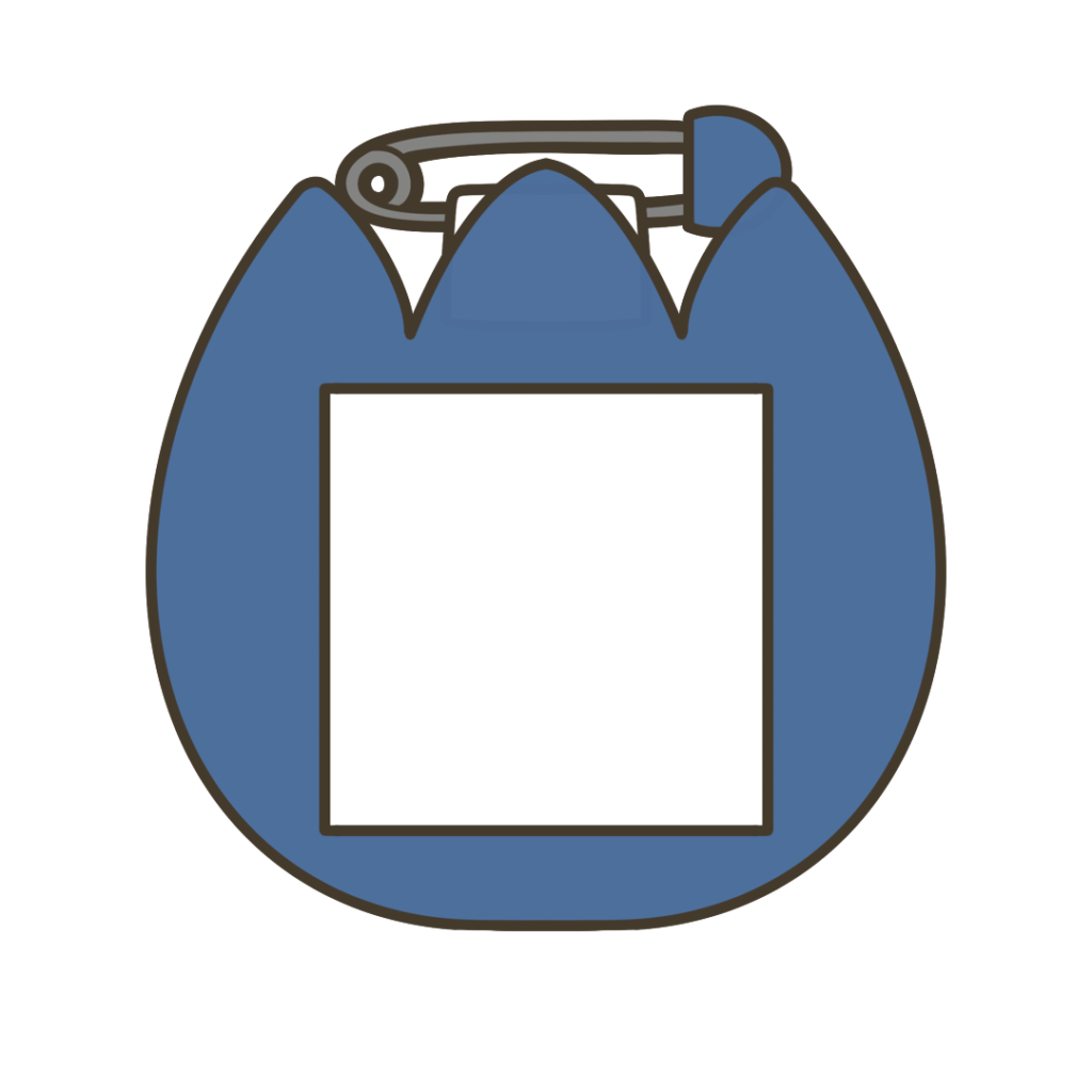 青色の名札（チューリップ型）のイラスト｜服装や装飾品の支援教材に使える素材