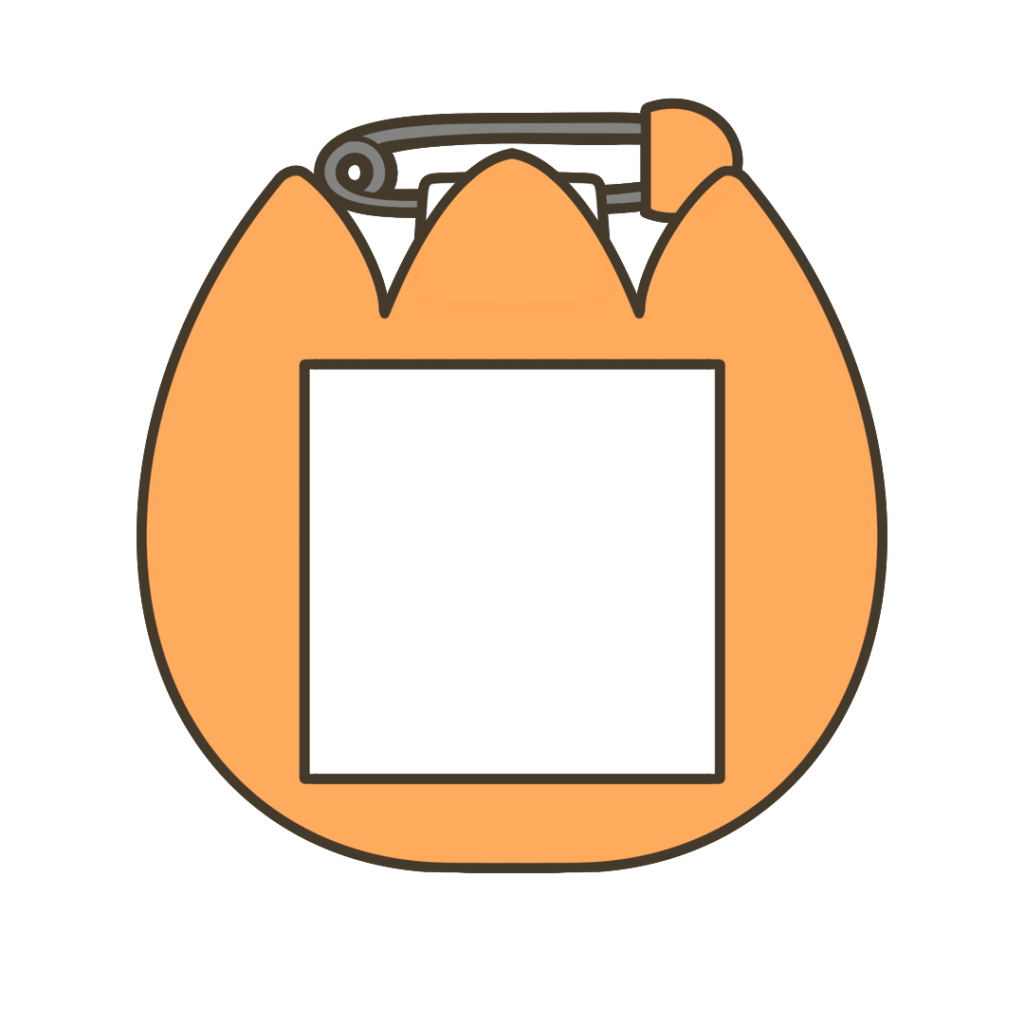 オレンジ色の名札（チューリップ型）のイラスト｜服装や装飾品の支援教材に使える素材