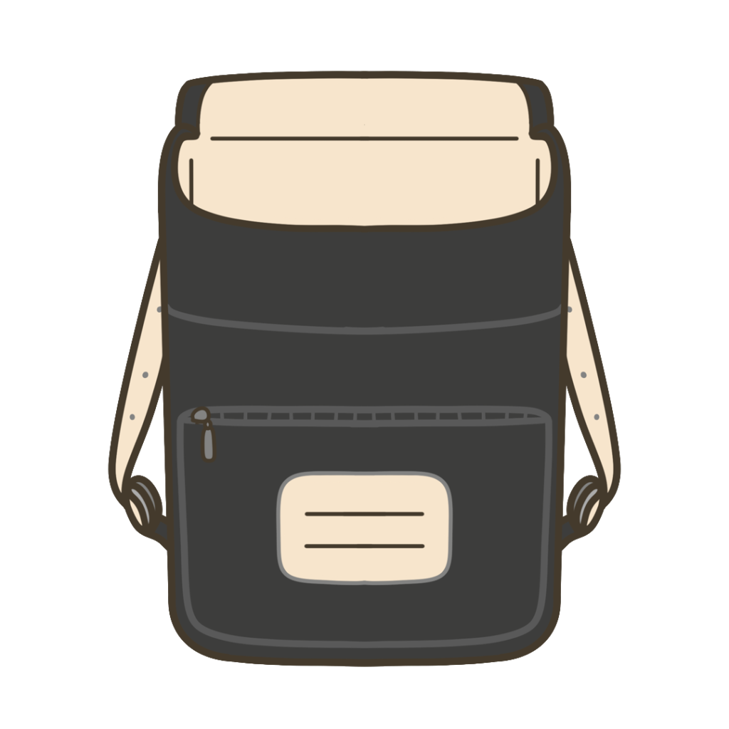 黒色のランドセル(ふたが開いている状態))のイラスト|外出準備や持ち物支援に使える素材