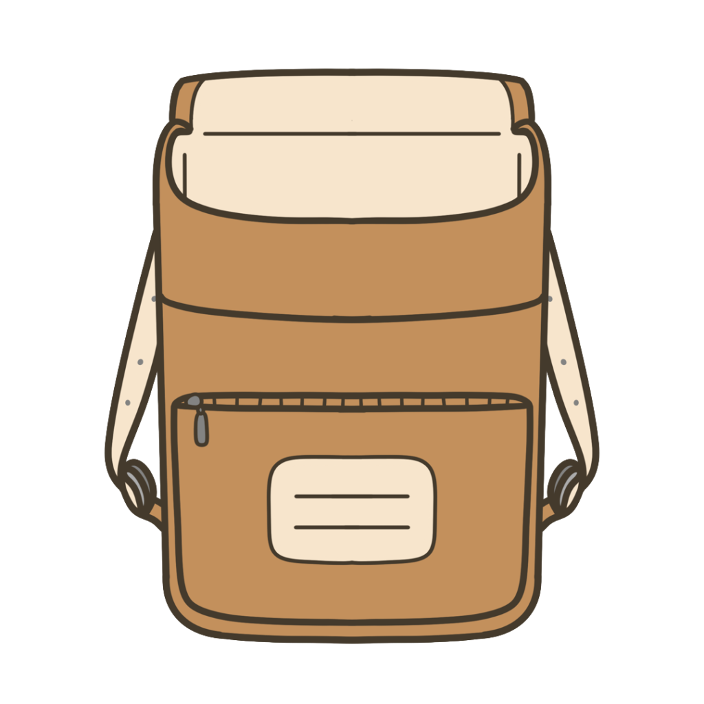キャメル色のランドセル(ふたが開いている状態))のイラスト|外出準備や持ち物支援に使える素材